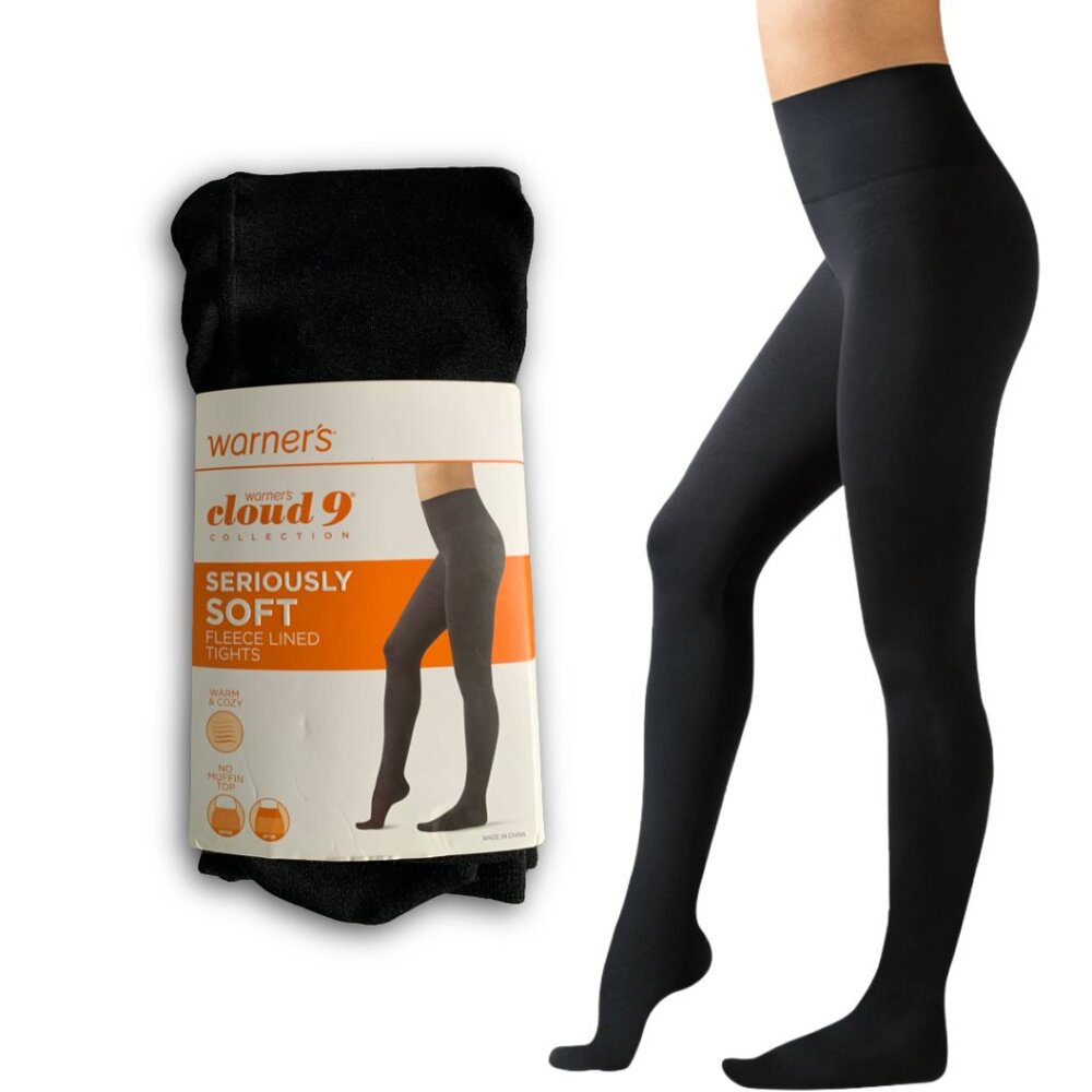NWT WARNER'S Womens' Black Cloud 9 Seriously Soft Fleece Lined Tights S/M